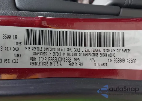 2020 Jeep Grand Cherokee Laredo E 4X4 из США, поврежденный, VIN 1C4RJFAG2LC341602